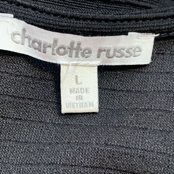 Charlotte Russe Black Bodycon Dress Asymmetrical White Trim Ribbed Sleeveless - Picture 6 of 8